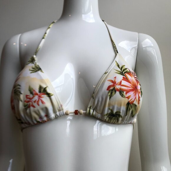 Billabong BLUE CRUSH era Vintage bikini natural floral beaded triangle low rise - Picture 3 of 9